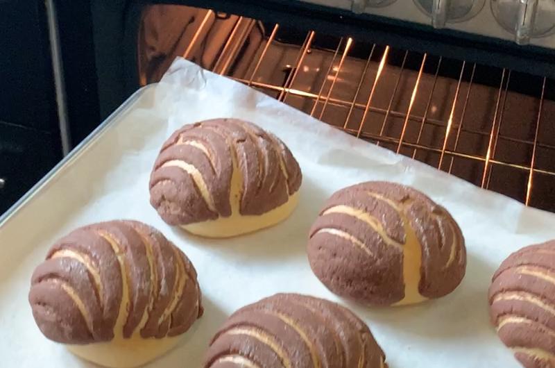 Conchas recién horneadas sobre charola